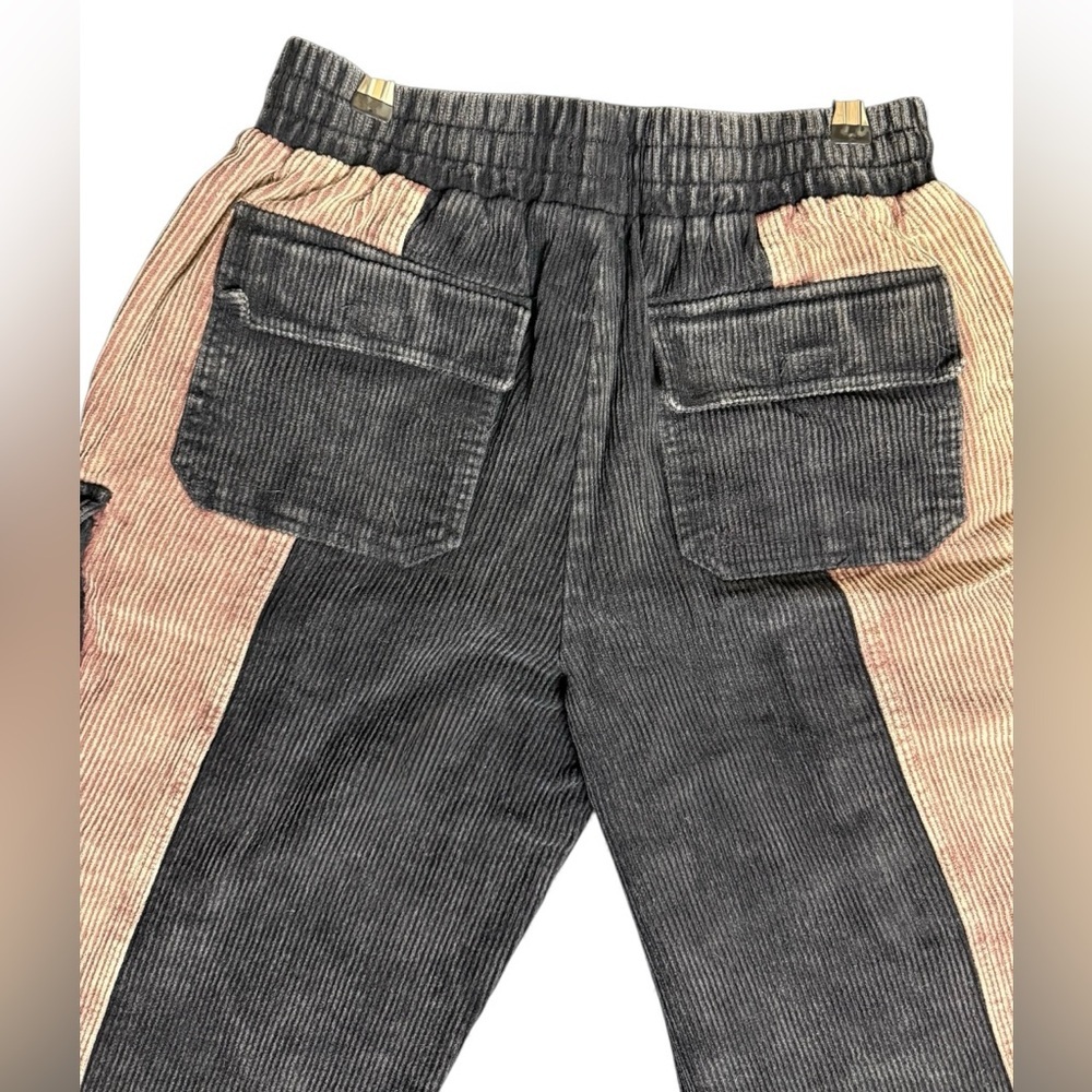 Stoosh Black and Tan Corduroy Color Block Cargo Pants - Picture 6 of 10
